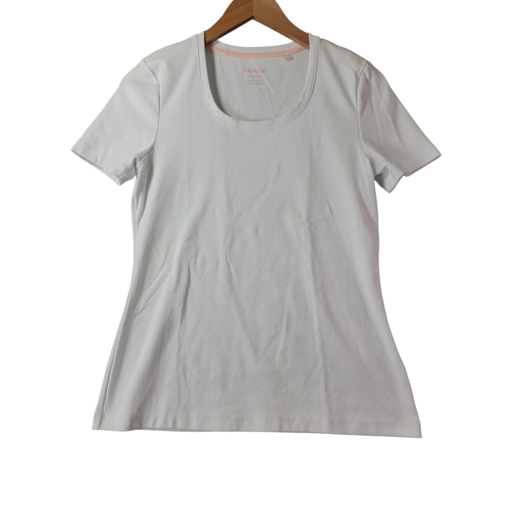 Boden Womens White Scoop Neck Short Sleeve Cotton Stretch Tee Shirt Size US 8